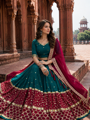 Peacock Teal Fox Georgette Navratri Lehenga Choli with Embroidered Dupatta 4