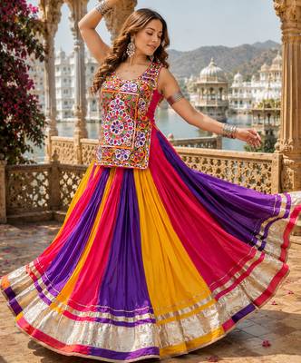 Multicolor Pure Cotton Gamathi Mirror Work Navratri Lehenga Choli 4