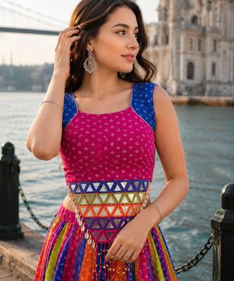 Multicolor Georgette Navratri Lehenga Choli with Kodi Mirror Work 4