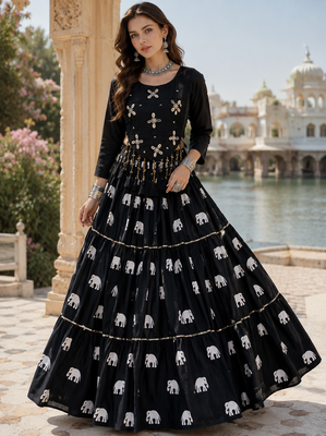 Black Cotton Navratri Lehenga Choli with Hand Work & Real Kodi Work 3
