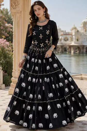 Black Cotton Navratri Lehenga Choli with Hand Work & Real Kodi Work