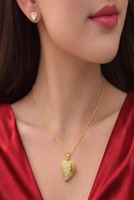 Gold Heart Pendant Necklace Stud Earring Set 1
