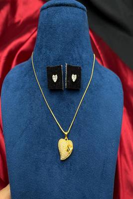 Gold Heart Pendant Necklace Stud Earring Set 2