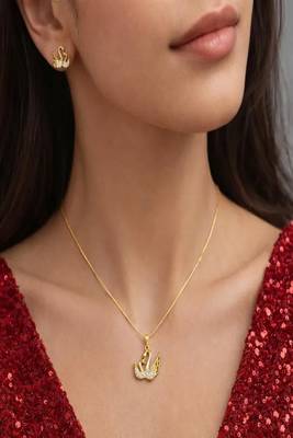 Gold Swan Necklace Earrings Set • Crystal Pave Animal Jewelry 1
