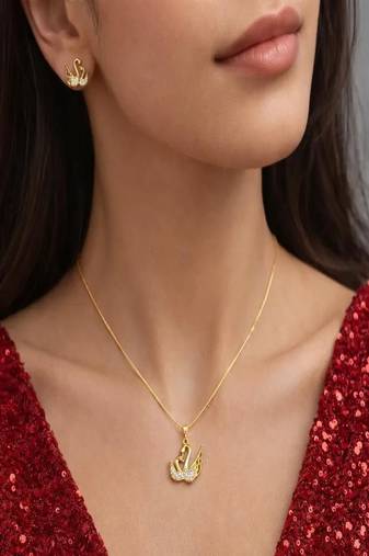 Gold Swan Necklace Earrings Set • Crystal Pave Animal Jewelry