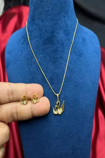 Gold Swan Necklace Earrings Set • Crystal Pave Animal Jewelry