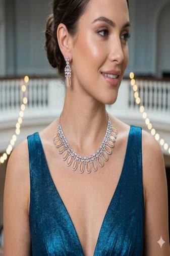 Peach Cat's Eye Bridal Jewelry Set, Zirconia Necklace Earrings