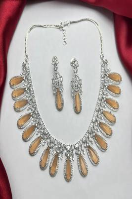 Peach Cat's Eye Bridal Jewelry Set, Zirconia Necklace Earrings 3