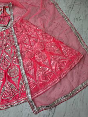 Rani Pink Designer Mirror Work Bridal Lehenga Choli with Embroidered Net Dupatta 5