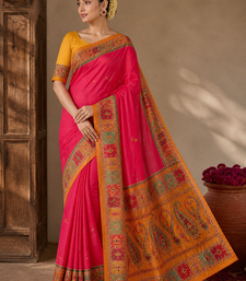 Rani Pink Color Printed Jaqurad Weaving All Over Full Jari Weaving Dola Silk Saree