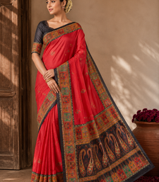 Red Color Printed Jaqurad Weaving All Over Full Jari Weaving Dola Silk Saree