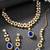 Gold plated kundan & blue crystals studded necklace earrings maangtikka set ethnic jewellery for women