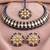 Gold plated kundan & blue beads studded choker necklace earrings & maangtikka set ethnic jewellery for women
