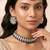 Gold plated kundan & blue beads studded choker necklace earrings & maangtikka set ethnic jewellery for women