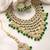 Gold plated kundan & green beads studded necklace jhumki earrings maangtikka ethnic jewellery set gift for women