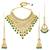 Gold plated green kundan & beads studded necklace earrings & maangtikka set ethnic jewellery for women & girls