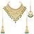 Gold plated green kundan & beads studded necklace earrings & maangtikka set ethnic jewellery for women & girls