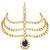 Gold plated 3 layer traditional blue crystal white kundan studded matha patti maang tikka ethnic jewellery for women