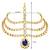 Gold plated 3 layer traditional blue crystal white kundan studded matha patti maang tikka ethnic jewellery for women