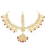 Gold plated kundan & beads studded maangtikka maathapatti ethnic jewellery for women