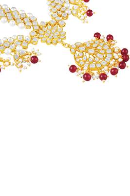 Gold plated kundan & beads studded maangtikka maathapatti ethnic jewellery for women 2