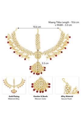 Gold plated kundan & beads studded maangtikka maathapatti ethnic jewellery for women 3
