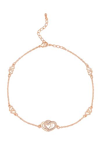 Rose gold plated cubic zirconia studded anklet payal fashion stylish jewellery for women & girls
