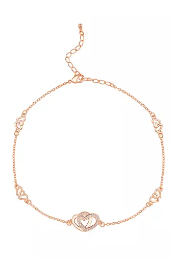 Rose gold plated cubic zirconia studded anklet payal fashion stylish jewellery for women & girls