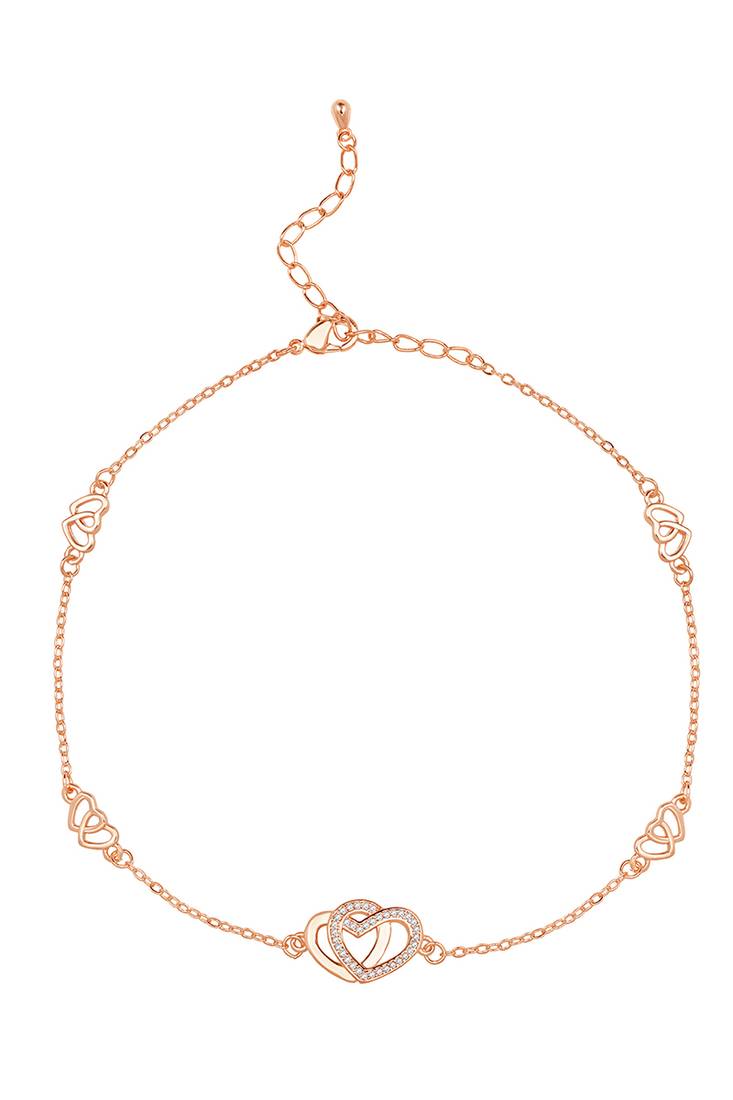 Rose gold plated cubic zirconia studded anklet payal fashion stylish jewellery for women & girls