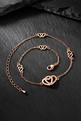 Rose gold plated cubic zirconia studded anklet payal fashion stylish jewellery for women & girls 2