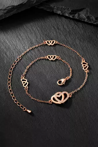 Rose gold plated cubic zirconia studded anklet payal fashion stylish jewellery for women & girls