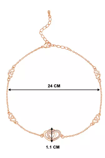 Rose gold plated cubic zirconia studded anklet payal fashion stylish jewellery for women & girls