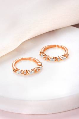Rose gold plated cubic zirconia studded toe ring fancy bichiya jewellery gift for women 2