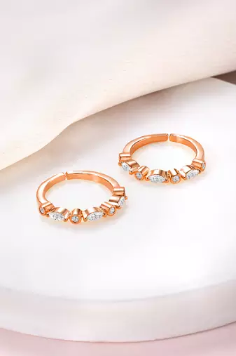 Rose gold plated cubic zirconia studded toe ring fancy bichiya jewellery gift for women