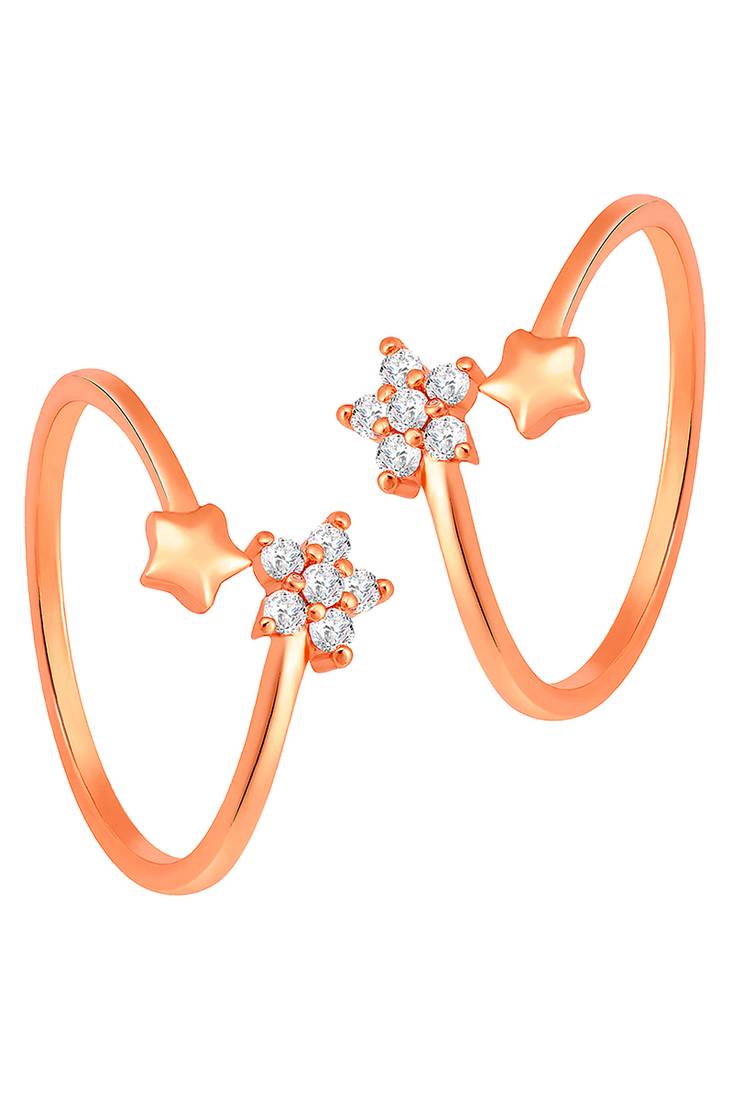 Rose gold plated cz studded adjustable toe ring stylish bichiya fancy daily regular jewellery for women