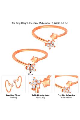 Rose gold plated cz studded adjustable toe ring stylish bichiya fancy daily regular jewellery for women 4