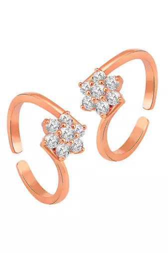Rose gold plated cubic zirconia studded adjustable toe ring stylish bichiya fancy daily regular jewellery for women