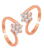 Rose gold plated cubic zirconia studded adjustable toe ring stylish bichiya fancy daily regular jewellery for women