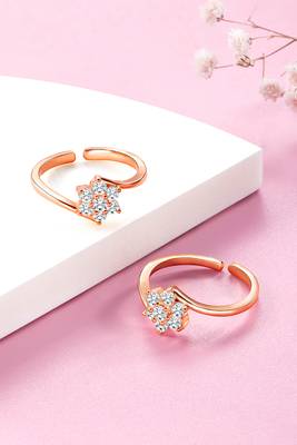 Rose gold plated cubic zirconia studded adjustable toe ring stylish bichiya fancy daily regular jewellery for women 2
