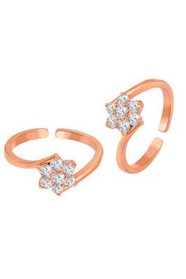 Rose gold plated cubic zirconia studded adjustable toe ring stylish bichiya fancy daily regular jewellery for women 3