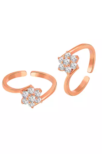Rose gold plated cubic zirconia studded adjustable toe ring stylish bichiya fancy daily regular jewellery for women