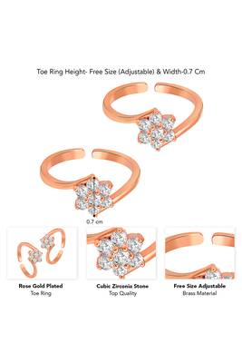 Rose gold plated cubic zirconia studded adjustable toe ring stylish bichiya fancy daily regular jewellery for women 4