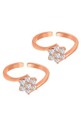 Rose gold plated cubic zirconia studded adjustable toe ring stylish bichiya fancy daily regular jewellery for women 5