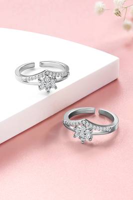 Silver plated cubic zirconia studded adjustable toe ring stylish bichiya fancy regular jewellery gift for women 2