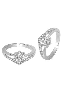 Silver plated cubic zirconia studded adjustable toe ring stylish bichiya fancy regular jewellery gift for women 3
