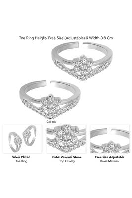 Silver plated cubic zirconia studded adjustable toe ring stylish bichiya fancy regular jewellery gift for women 4