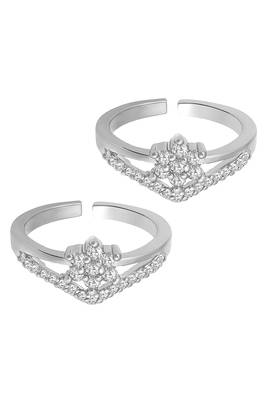 Silver plated cubic zirconia studded adjustable toe ring stylish bichiya fancy regular jewellery gift for women 5