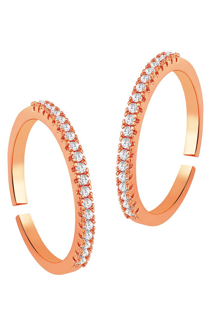 Rose gold plated cubic zirconia studded adjustable toe ring stylish bichiya daily regular fancy jewellery for women