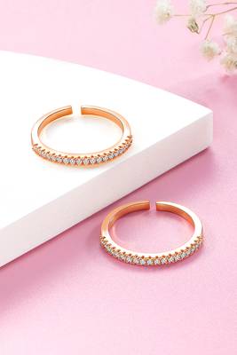 Rose gold plated cubic zirconia studded adjustable toe ring stylish bichiya daily regular fancy jewellery for women 2