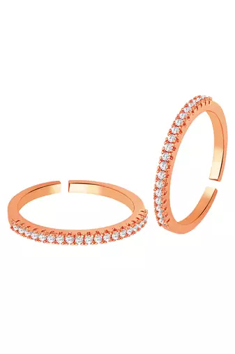 Rose gold plated cubic zirconia studded adjustable toe ring stylish bichiya daily regular fancy jewellery for women